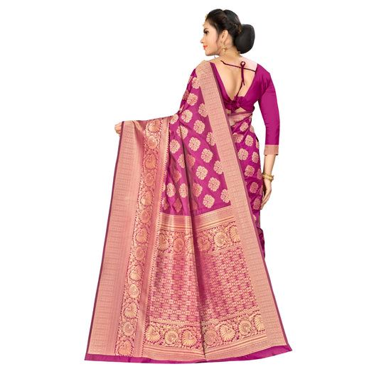 Flowing gold zari pallu of wine saree under white studio lights