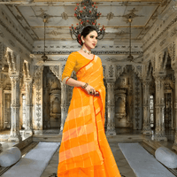 Profile view with shoulder drape, checks creating quiet geometric harmony