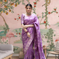  Front view in lavender art silk against royal backdrop