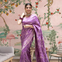  Front view in lavender art silk against royal backdrop