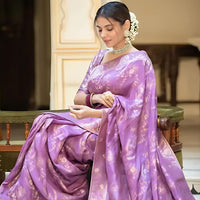 Studio close-up of pallu embellishment in lavender silk