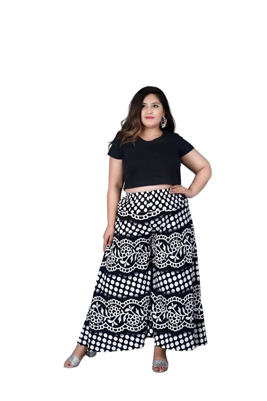  Isolated front view of flared black cotton palazzo