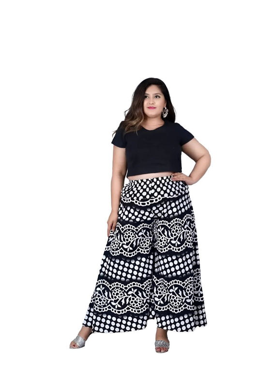  Isolated front view of flared black cotton palazzo