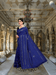Navy blue Vichitra silk saree with stitched detailing displayed in regal standing pose