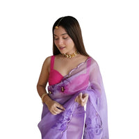  Studio front view of CELESTINA purple organza printed saree