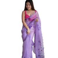  Studio front view of CELESTINA purple organza printed saree