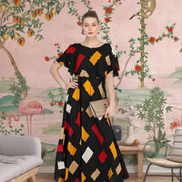  Front view of multicolor printed gown for women by CELESTINA