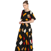 Right side image of CELESTINA multi color floral print gown