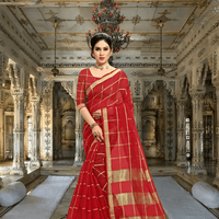 Gold and red check pattern reflecting soft ambient light