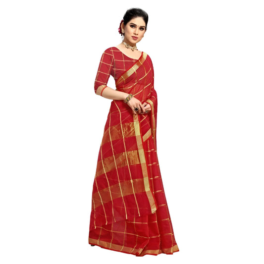 Model mid-turn in red saree, capturing cotton's soft movement