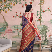  Back angle with soft flowing pallu and checkered detailing