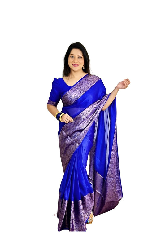 Studio front shot with crisp pleating in soft Lichi silk – white background