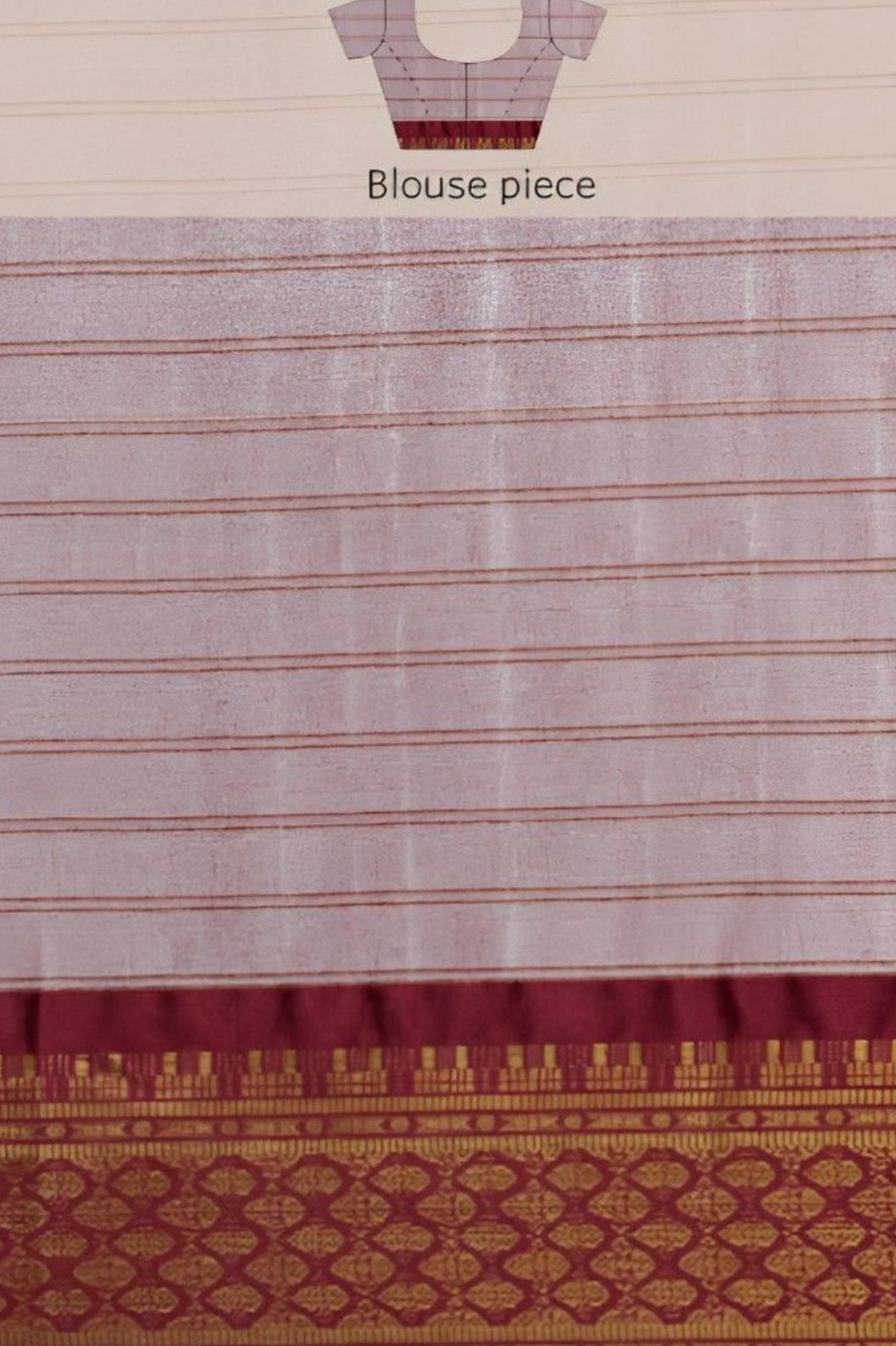 Close-up of pallu showing maroon threadwork and silk blend