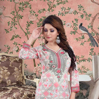 Front view of pink kurti bathed in morning light