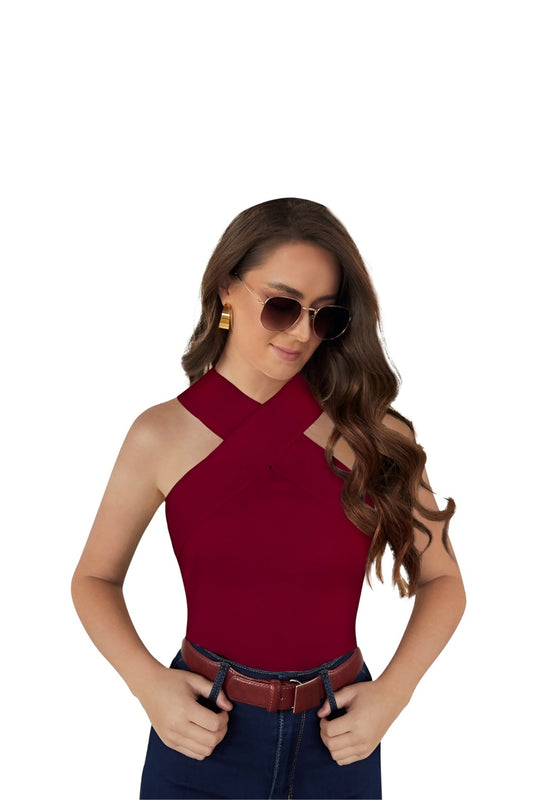 Maroon hosiery western T-shirt front view on white background