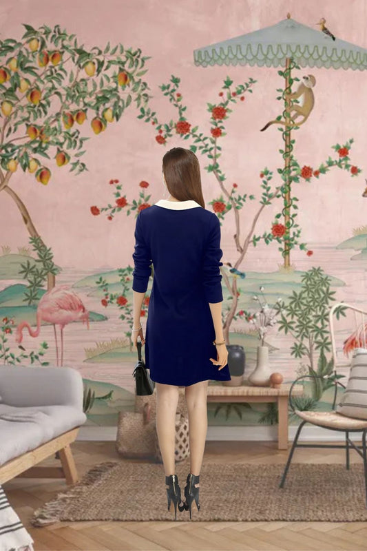 Back view – monochrome navy with floating collar design
