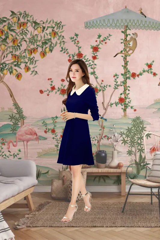 Model mid-walk in soft-lit hallway – cinematic feel