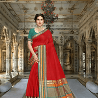 Side pose with soft drape, red-green cotton catching golden hour warmth