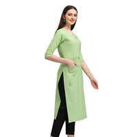 Left profile studio shot of pista straight kurti
