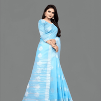 Matching unstitched blouse piece for sky blue cotton silk saree