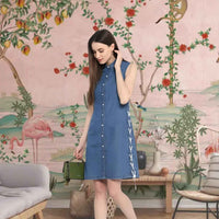 Side profile capturing dress’s breezy movement