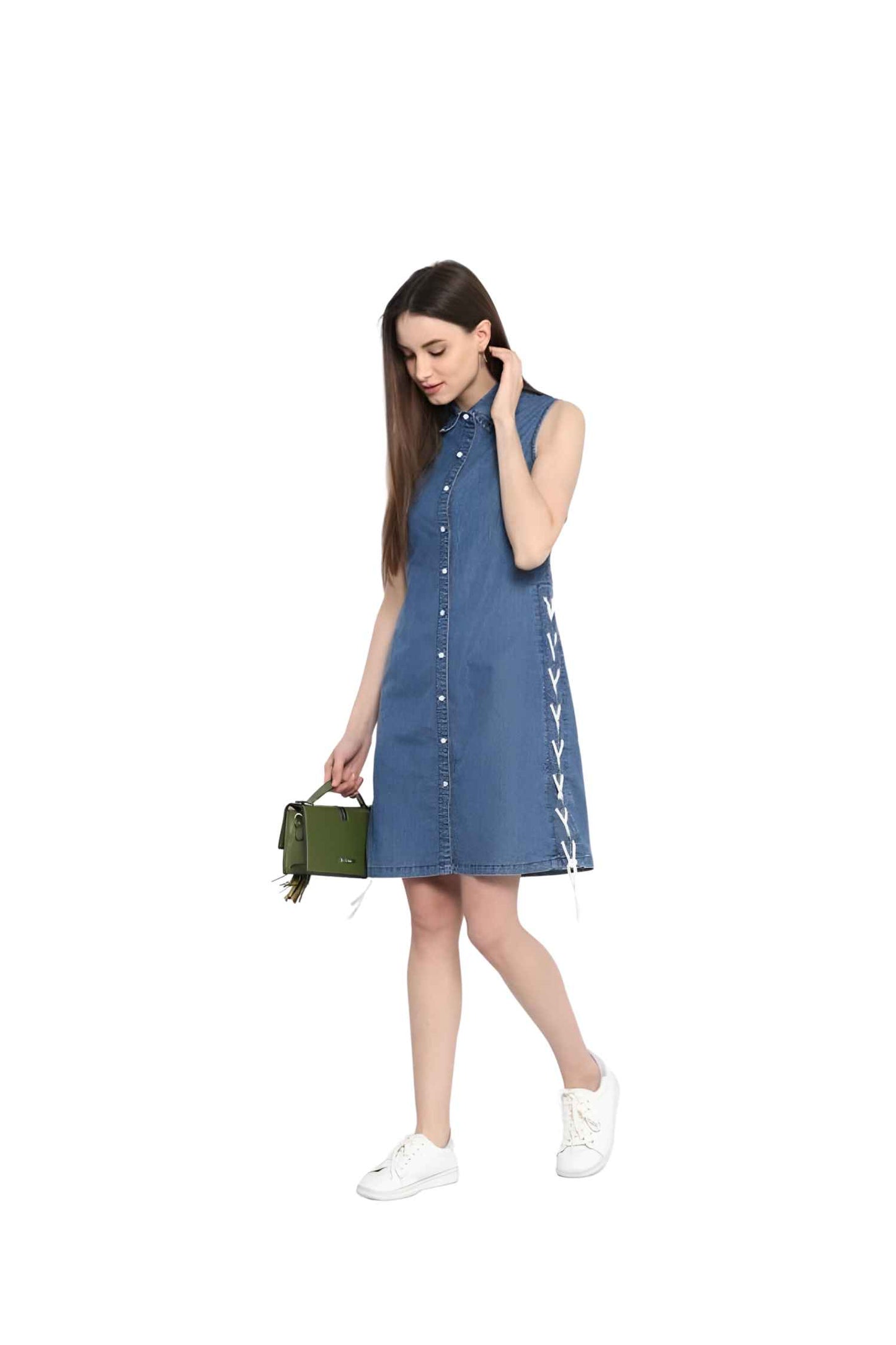  Side silhouette highlighting knee-length cut