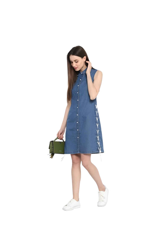  Side silhouette highlighting knee-length cut