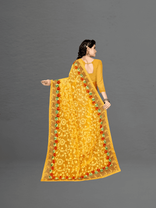 Border detail in focus, golden motifs resembling sunlit filigree