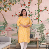Front view: Golden kurti glowing under soft sunlight 🌅
