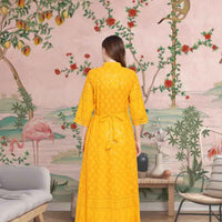Rear shot showcasing golden thread work