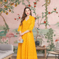  Front view: Mustard kurti under autumn sunlight