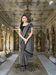 Grey Lycra saree with shiny black blouse – party wear drape