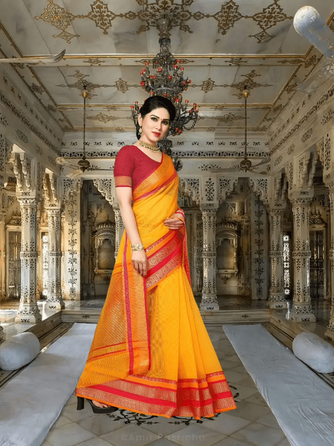 Back pose, borders trailing like temple wall murals