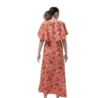 Studio image back view of CELESTINA floral gown in orange