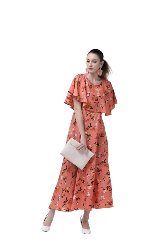 Left profile of SuryaLeela gown in floral orange design