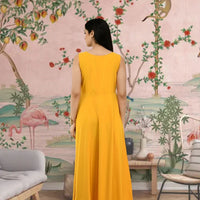  Back view of CELESTINA full-length yellow gown for women