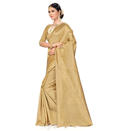 Close zoom of gold zari border on Banarasi silk