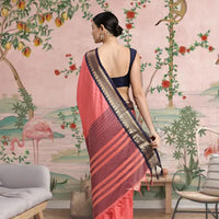 Rear view showing soft pink pallu fall and blouse pairing