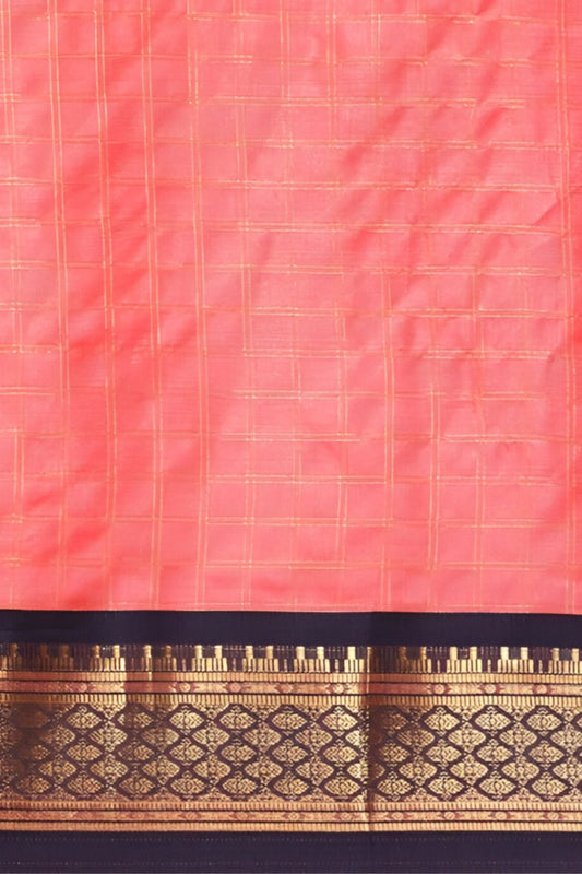  Studio close-up of saree pallu in cotton silk pink detail