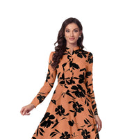 Studio shot of orange floral dress without background – front angle