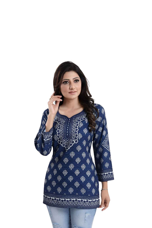  Isolated front view of blue kurti, no distractions