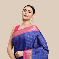 Studio front image showing rich royal blue drape