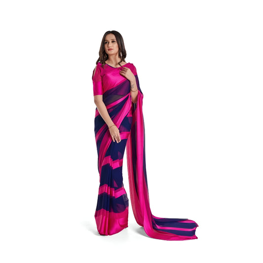 Unstitched blouse fabric for pink-navy saree - plain white backdrop