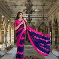 Bride walking in pink-navy saree with gradient pallu flowing