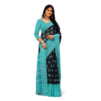 Front pose of Twilight Teal office saree on white background