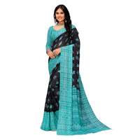 Side angle of Twilight Teal georgette saree for workwear