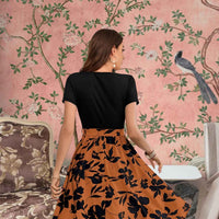 Back angle of floral pattern dress for women