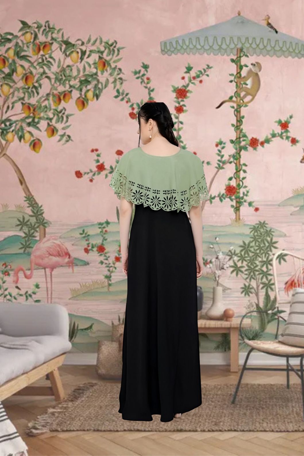 Back view of CELESTINA dual-tone evening gown