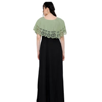 Back studio shot of dual-tone full-length gown for women