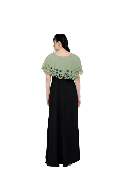 Back studio shot of dual-tone full-length gown for women